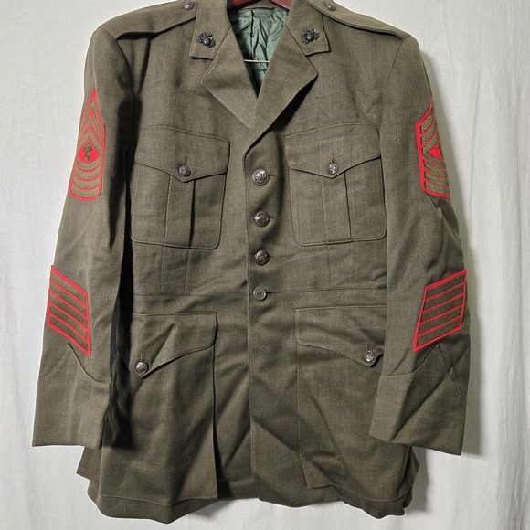 USMC Jacket Mens 42 Green 60s Vietnam War Service Wool Coat Marines Serial 337